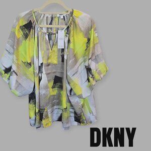 DKNY Multicolor Geometric  Pull Over Blouse Top Womens Plus Size 2X